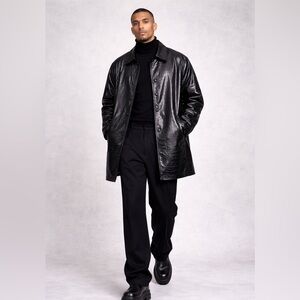 Mens XXL Black faux leather faux croc trench coat - worn once - 46R